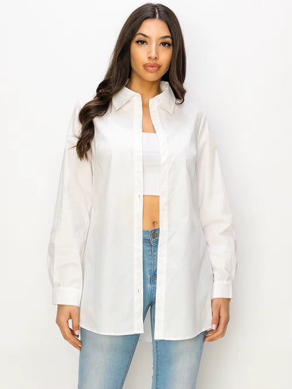 White Cotton Button-Down Shirt – Classic Long Sleeve Blouse