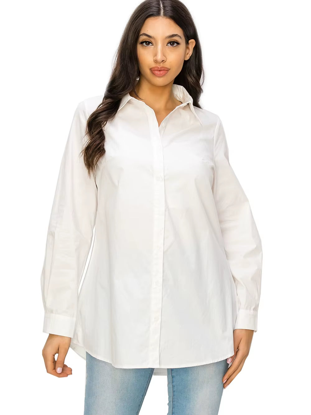 White Cotton Button-Down Shirt – Classic Long Sleeve Blouse