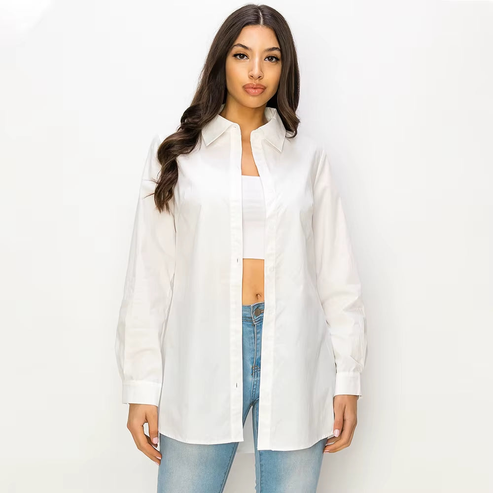 White Cotton Button-Down Shirt – Classic Long Sleeve Blouse