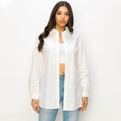 White Cotton Button-Down Shirt – Classic Long Sleeve Blouse