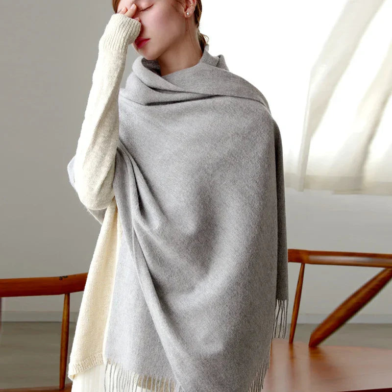 Luxury Wool Winter Scarf for Women - Elegant Solid Shawl and Poncho Wraps for Adults