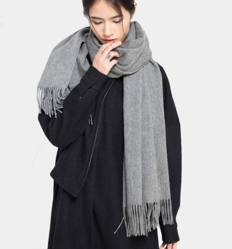 Luxury Wool Winter Scarf for Women - Elegant Solid Shawl and Poncho Wraps for Adults