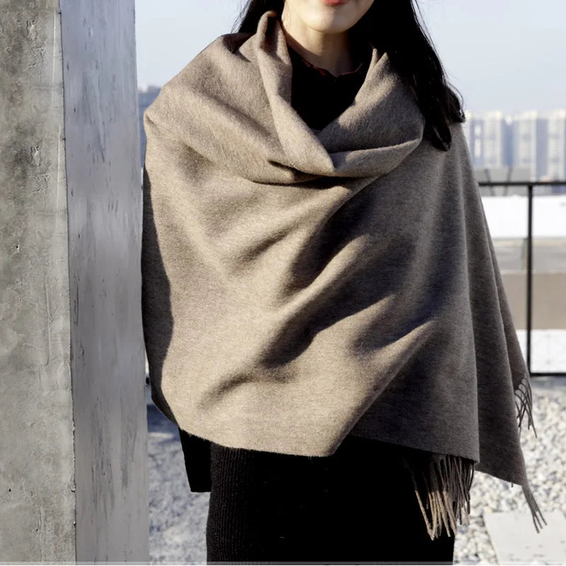 Luxury Wool Winter Scarf for Women - Elegant Solid Shawl and Poncho Wraps for Adults