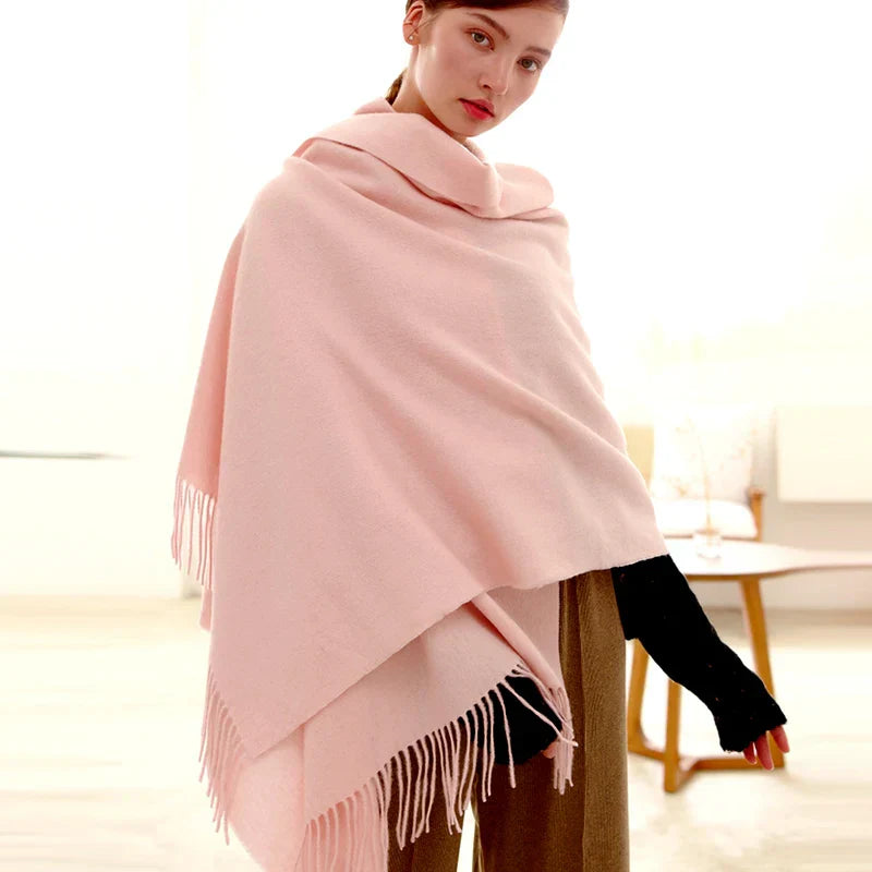 Luxury Wool Winter Scarf for Women - Elegant Solid Shawl and Poncho Wraps for Adults