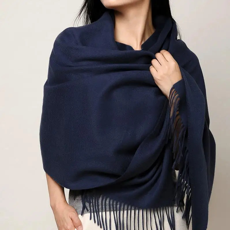 Luxury Wool Winter Scarf for Women - Elegant Solid Shawl and Poncho Wraps for Adults