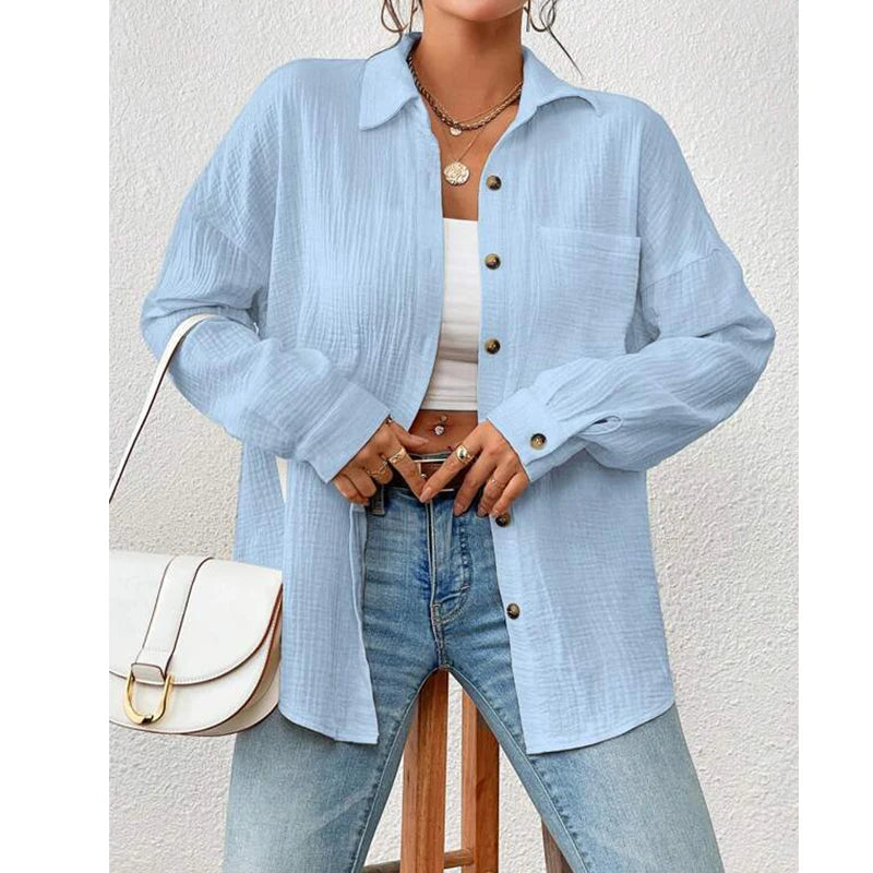 100% Cotton Muslin Shirt – Women’s Casual Long Sleeve Blouse, Elegant Office Wear