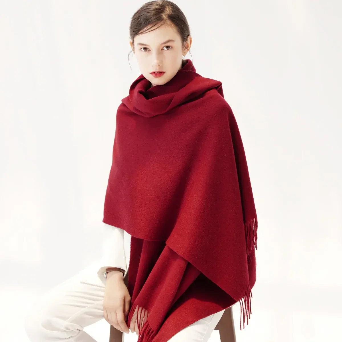 Luxury Wool Winter Scarf for Women - Elegant Solid Shawl and Poncho Wraps for Adults