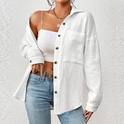 100% Cotton Muslin Shirt – Women’s Casual Long Sleeve Blouse, Elegant Office Wear