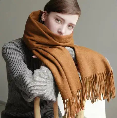 Luxury Wool Winter Scarf for Women - Elegant Solid Shawl and Poncho Wraps for Adults