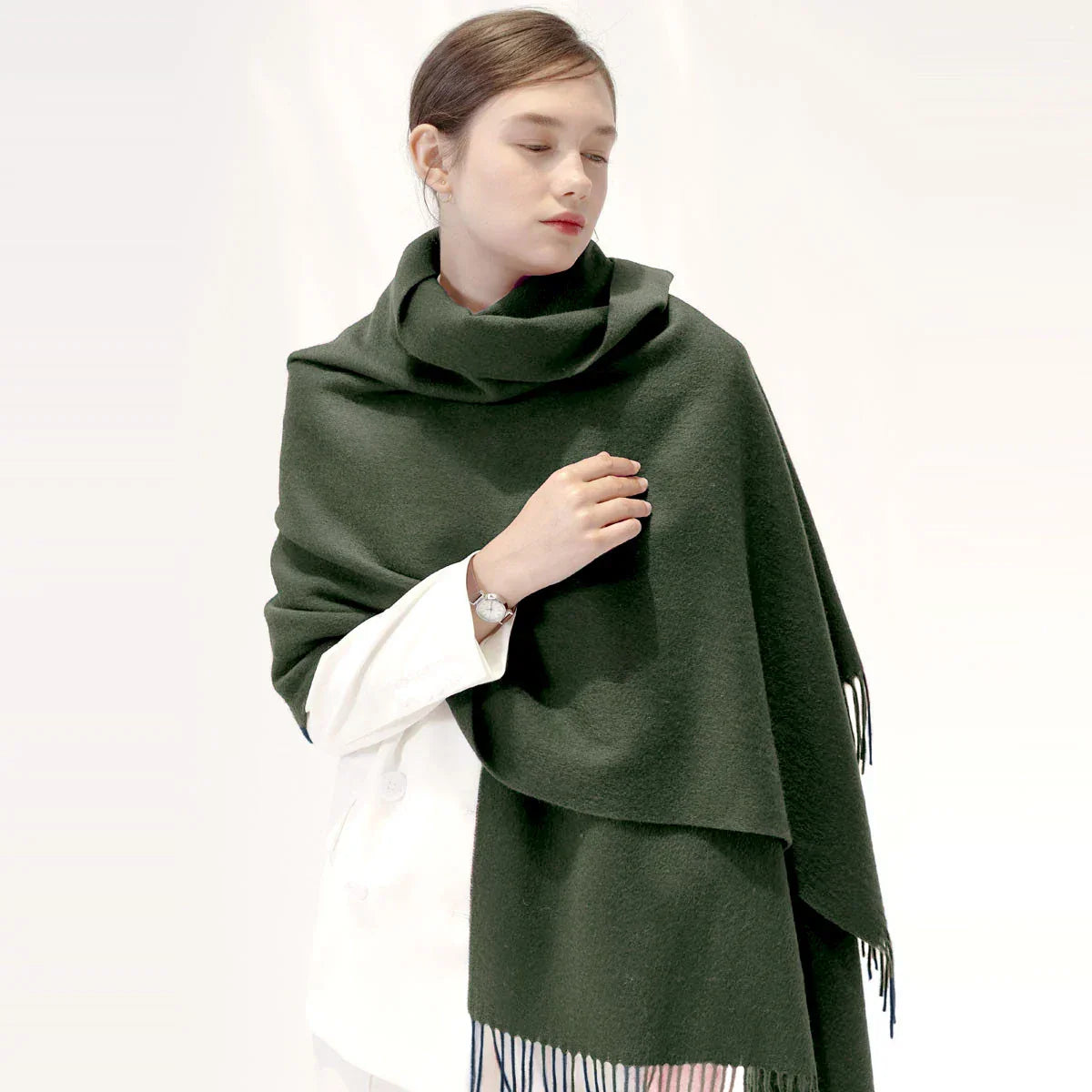 Luxury Wool Winter Scarf for Women - Elegant Solid Shawl and Poncho Wraps for Adults