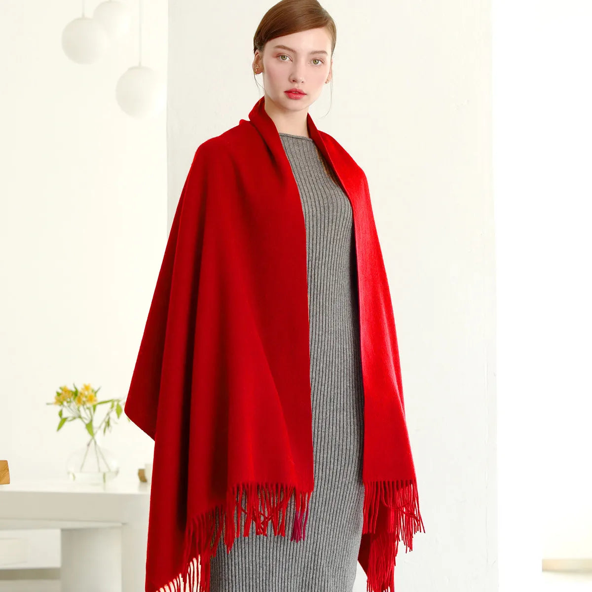 Luxury Wool Winter Scarf for Women - Elegant Solid Shawl and Poncho Wraps for Adults