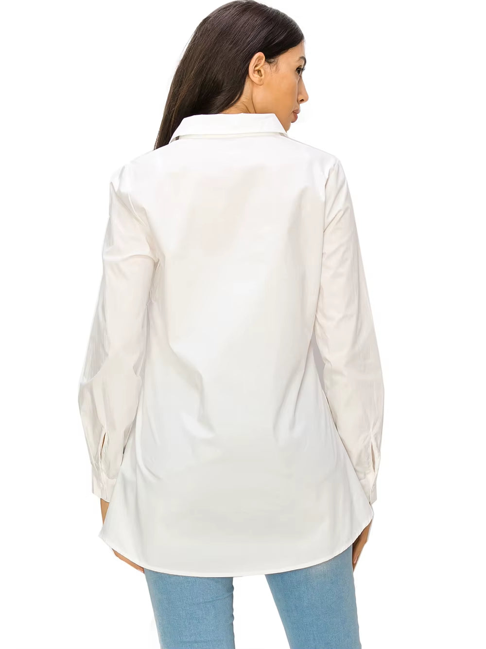 White Cotton Button-Down Shirt – Classic Long Sleeve Blouse