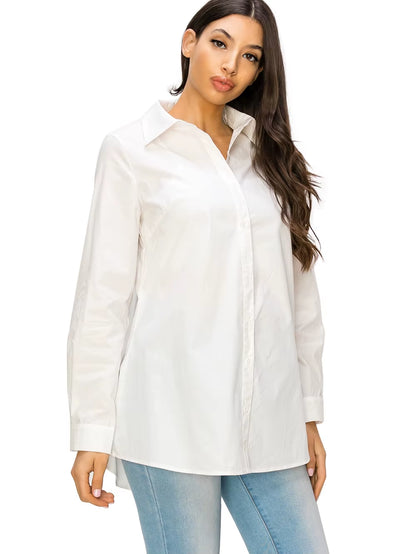 White Cotton Button-Down Shirt – Classic Long Sleeve Blouse